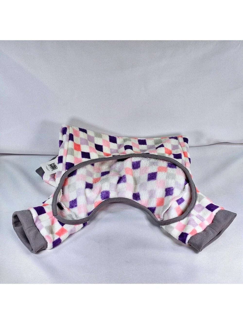 Love Your Pet Fleece Dog Pajamas Checkered Purple Pink White Grey NWT Small